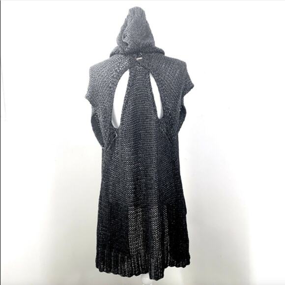VPL Brand Sleeveless Cardigan Sweater Size M/L‎ Grey Open Hooded Loose Knit - Picture 6 of 7